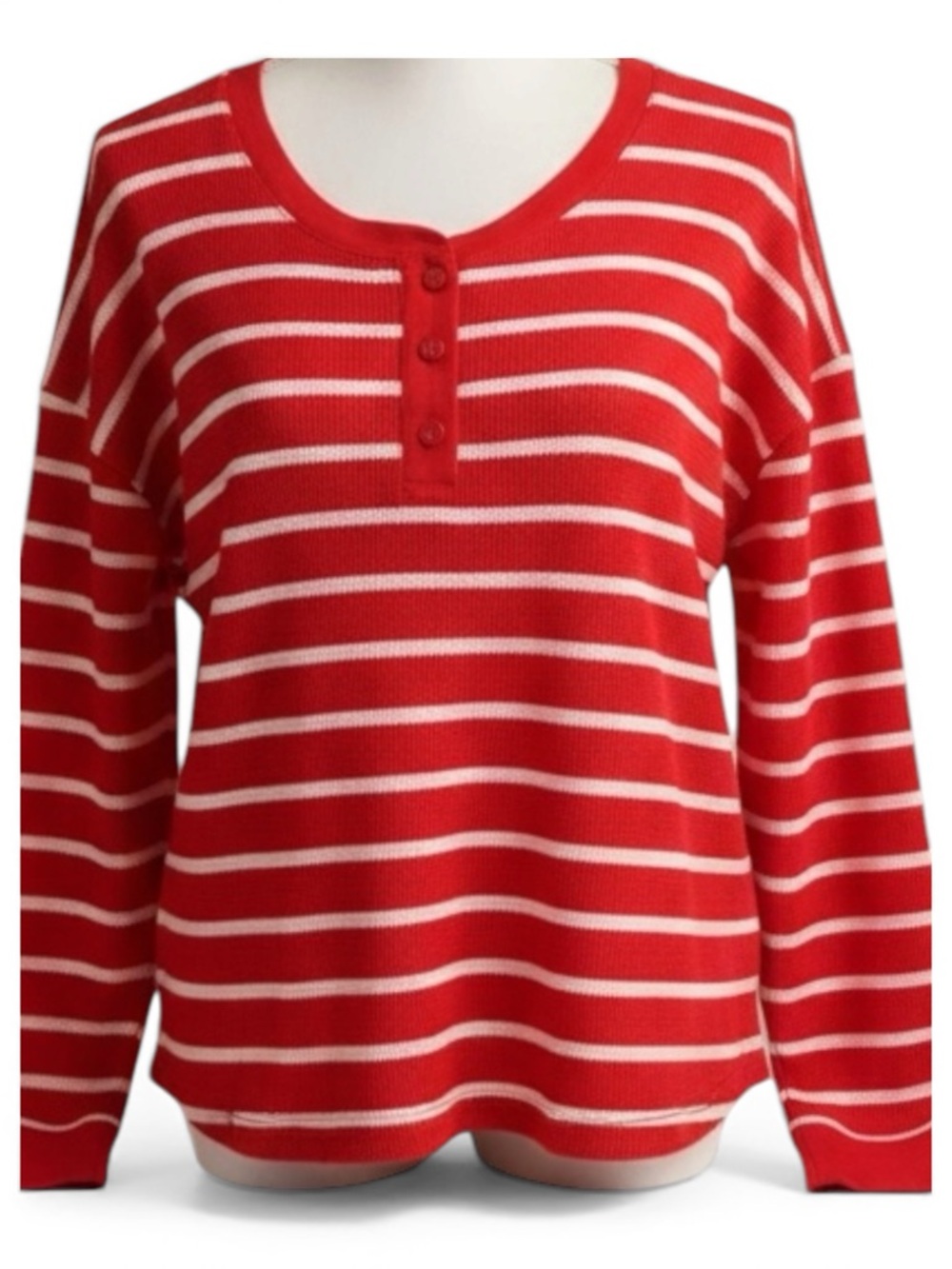 Wondershop Red and White Striped Henley Knit Top